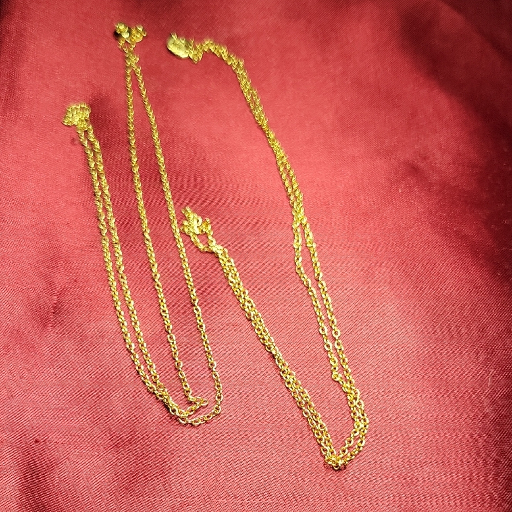 Set Of 2 Golden Sterling Silver Rolo Link  Chains